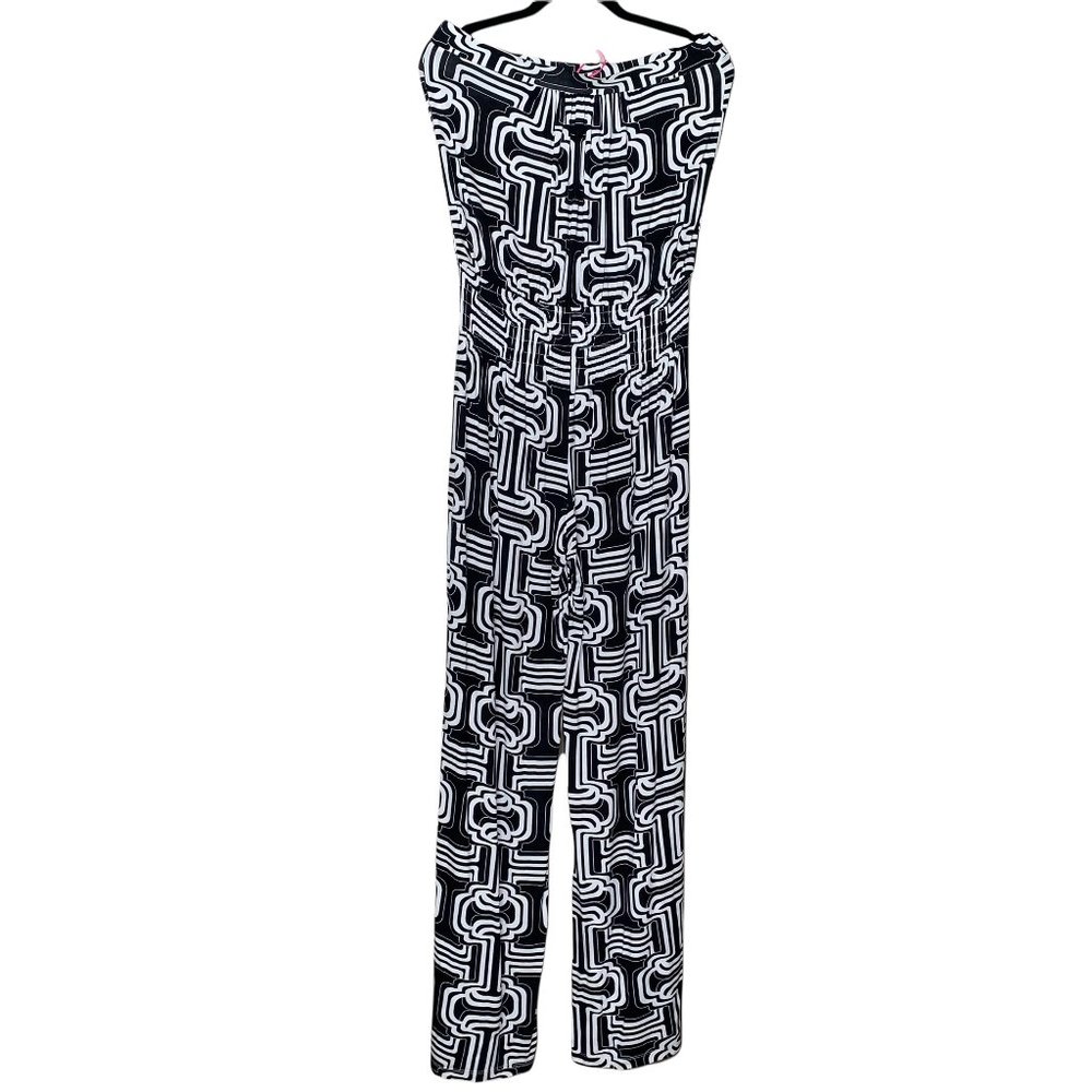 NWT Macbeth Collection Black White Geometric Pattern Strapless Jumpsuit Large